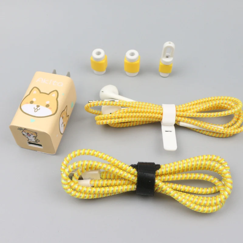 

Cartoon Dog Cable Winder USB Data Cable Protector Set with Charger stickers Spiral Cord protector For OppoR9S R9P R11S R11P