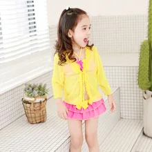 Купальные костюмы для маленьких девочек, комплект бикини из 3 предметов, детские купальные костюмы, комплект бикини+ УФ-защита, рубашки с длинными рукавами, пляжная одежда для малышей