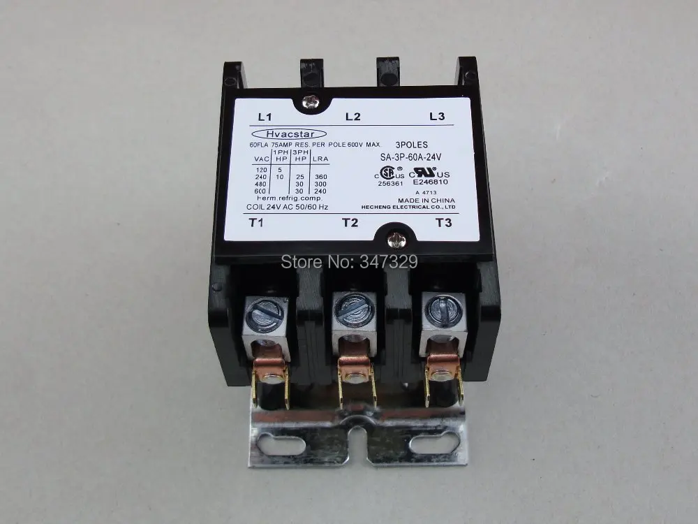 Hvacstar SA 3P 60A 24V Definite Purpose Contactor 3Poles 60FLA 24V AC Coil , DP Contactor, Air
