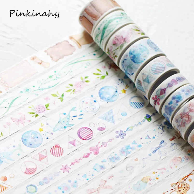 

Watercolor Dream Nebula/Whale/Flowers/Planet Space Washi Tape Adhesive Tape DIY Scrapbooking Sticker Label Craft Masking Tape