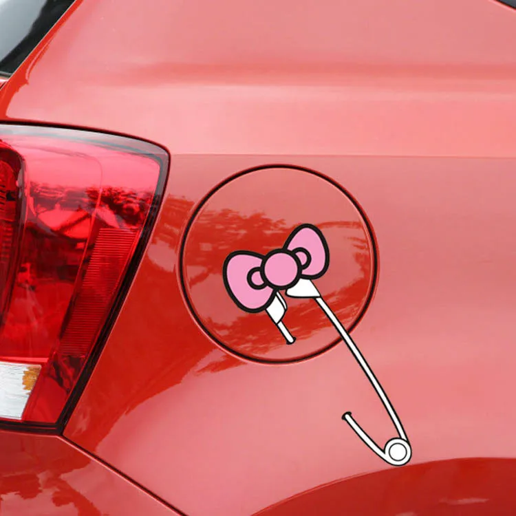 

Hello Kitty Car Stickers Pin-shaped Bowknot Pink Lovely Cartoon Colorful Decals Waterproof Auto Tuning Styling 19x8cm D15