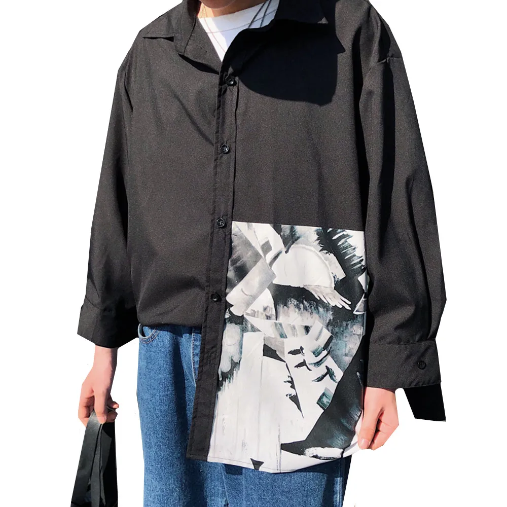 

2019 Spring Summer Shirt Models Korean Version Of The Trend Loose Casual Youth Loose Solid Long-sleeved Tops Big Size M-5XL