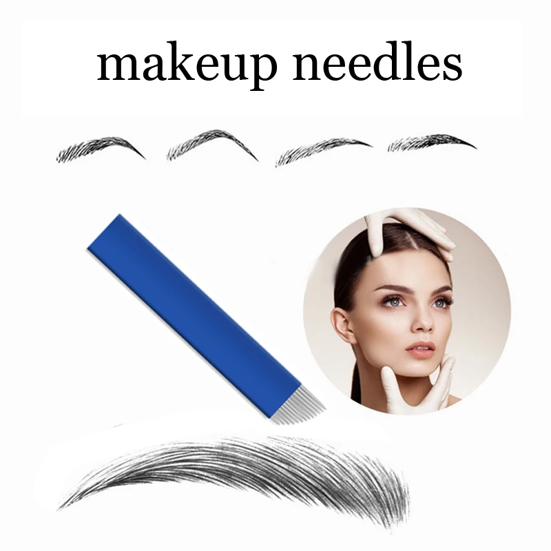 

50 PCS Blue 13-Pin Permanent Makeup Manual Eyebrow Tattoo Needles Blade for 3D Embroidery Microblading Tattoo Pen Machine