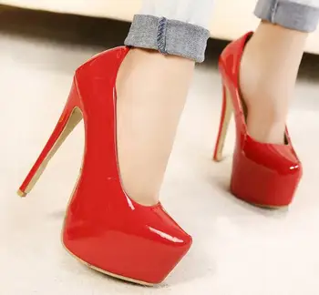 

2019 Woman Elegant High Heel Shoe Sexy 16CM Heels Platform Pumps Big Size Super High Dress Shoe Red Black White