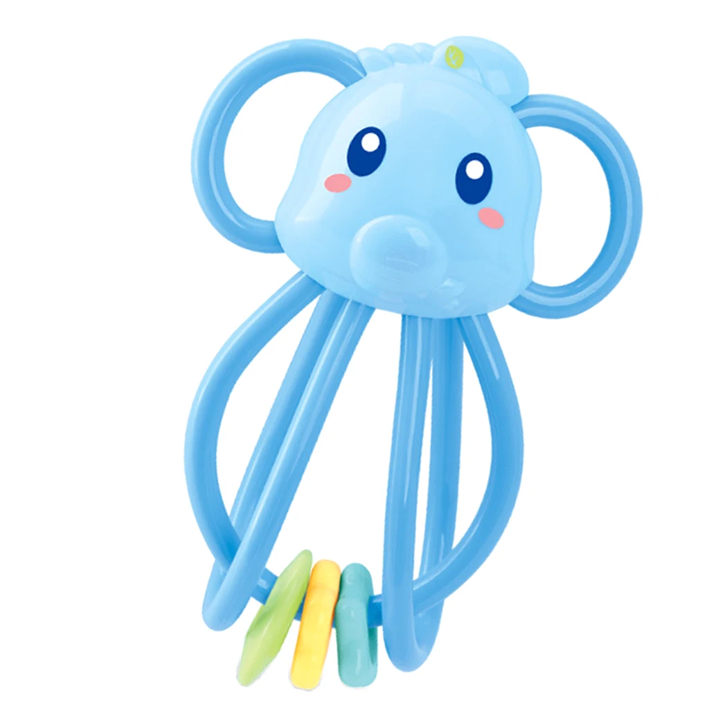 Baby Teether Ring Handbell Rattle Montessori Teething & Grasping Developmental Sound Toy for Infant Toddler - Elephant