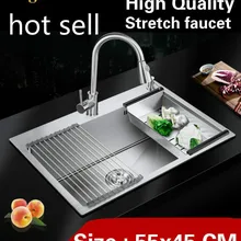 Дома высокой емкости кухня ручная раковина одинарная мойка стрейч кран мыть овощи 304 Нержавеющая сталь 55x45 см