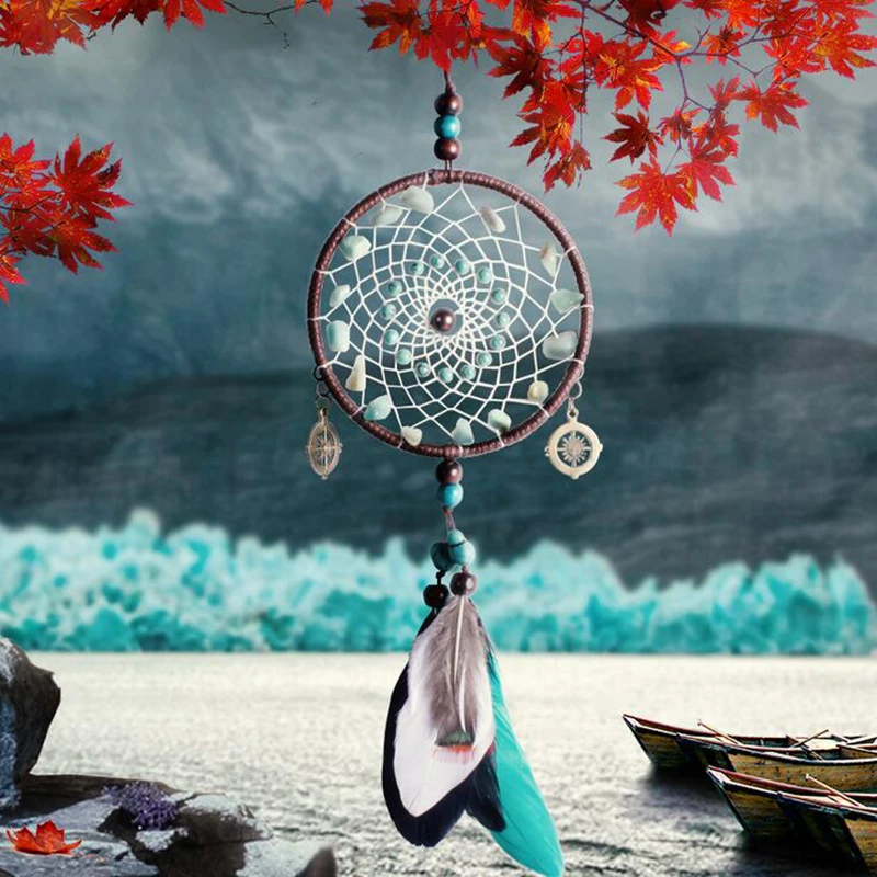 

Car Pendant Ornaments Handmade Green Beads Catcher Dream Wind Windbell Home Decoration Key Chain For Car Rearview Mirror Pendant