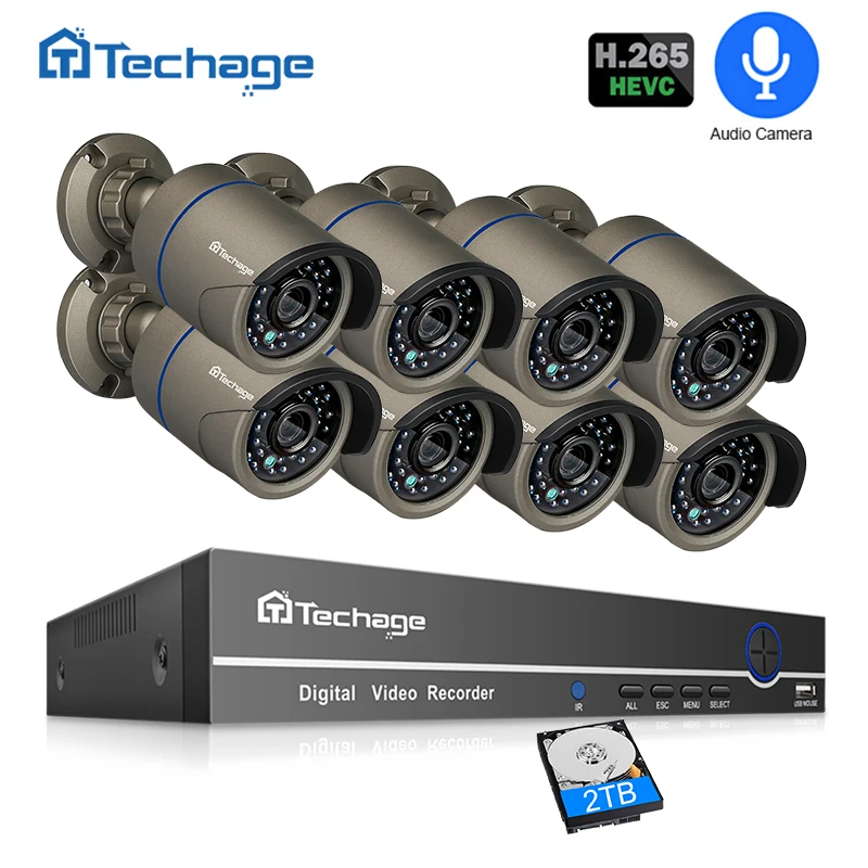 H.265 POE CCTV Security System 8CH 1080P NVR Audio Record 2MP Outdoor