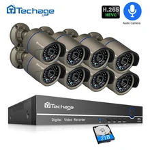 H.265 POE видеонаблюдения Системы 8CH 1080 P NVR аудио запись 2MP Открытый PoE IP Камера ИК ночного P2P комплект видеонаблюдения 2 ТБ HDD