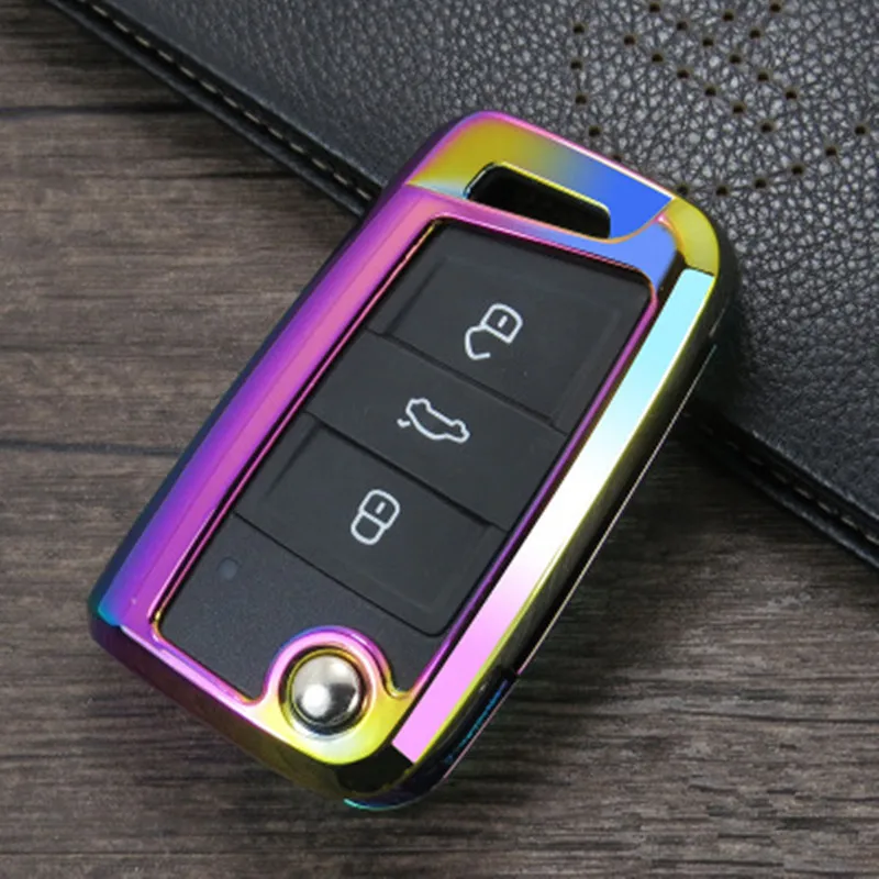 Цинковый сплав кожаный чехол для ключей для VW Golf 7 mk7 Skoda Octavia A7 Polo Key Portect чехол автомобильные аксессуары - Название цвета: Золотой