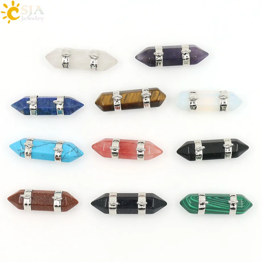 Natural Stone Pendant Hexagonal Prism Bullet Shape Pendant
