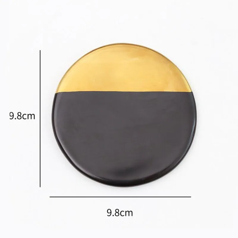 CFen A's Marble Grain Black Gold Plating Ceramic Coasters Cup Pad Mat Table bowl Placemat Coffee Tea Cup drink coasters 1pc