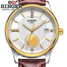 Швейцарские мужские часы люксовый бренд наручные часы Бингер автоматические механические светящиеся часы с ремешком из натуральной кожи BG-0409-D