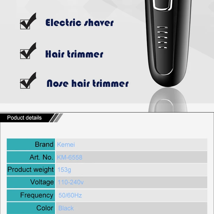 110-240 В kemei перезаряжаемая 3 в 1 электробритва, электрическая бритва, Мужская бритвенная машина, триммер для носа, триммер для бороды, триммер для волос