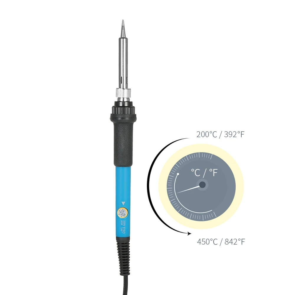 60 Вт Электрический сварочный паяльник Регулируемая температура + 5 сменных паяльников набор 220 В ЕС/США вилка
