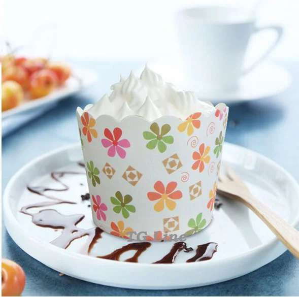 100pcs Colorful Flower Medium Size Muffin Cupcake Paper Cups Paper