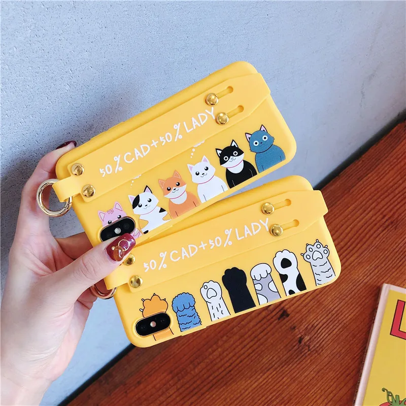

Cute cat wristband bracket Phone Case For iPhone X XS Max soft Back Cover For iPhone 6s 6 Plus 7 8 Plus XR Cases Coque shell