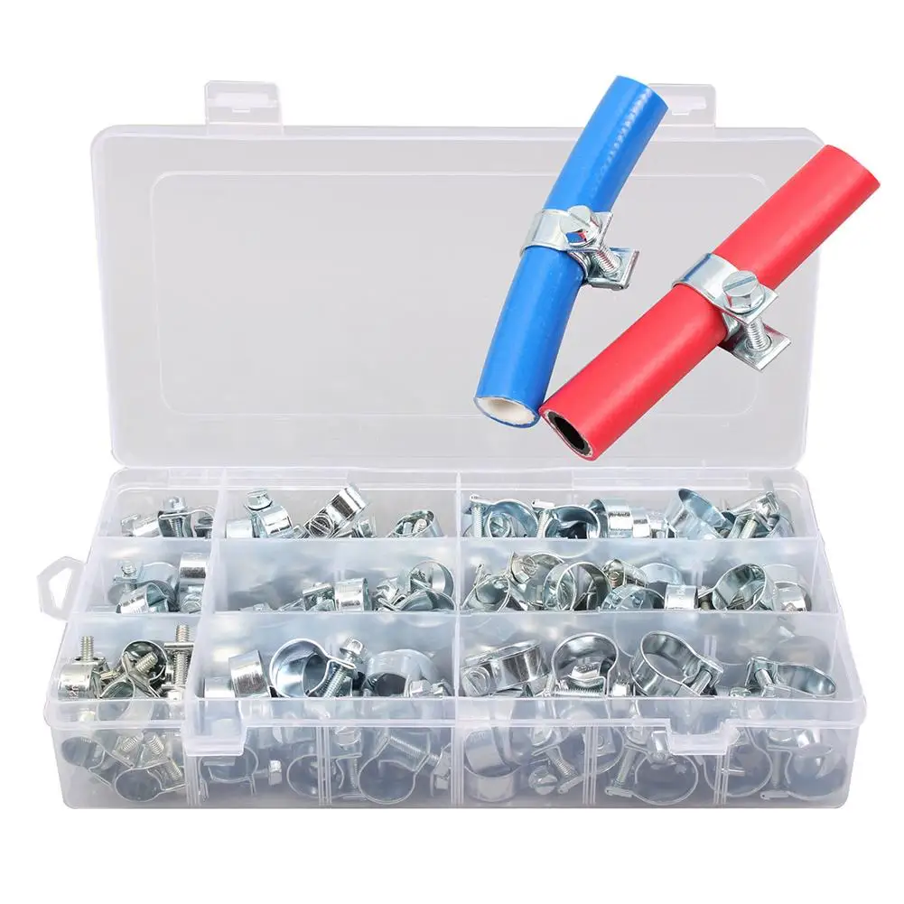 

135Pcs 8-18mm Mini Galvanized Screwed Hose Calmp Pipe Tube Clip Assortment Kits For Hardware Accessories new