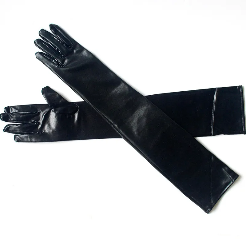 Модные вечерние длинные перчатки для танцев на шесте для ночного клуба из искусственной кожи, женские латексные перчатки в готическом стиле панк на весь палец, костюмы для косплея - Цвет: Black