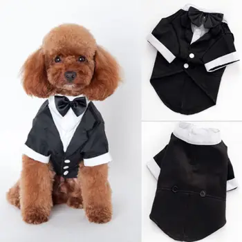 

New Handsome Fashion Solid Cute Pet Dog Cat Clothing Prince Wedding Suit Tuxedo Bow Tie Puppy Clothes Coat
