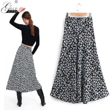 Новинка, Женская длинная юбка с золотыми ручками, с белыми цветами, с высокой талией, с цветочным принтом, юбки для девушек, весна-лето, офисная одежда, юбка