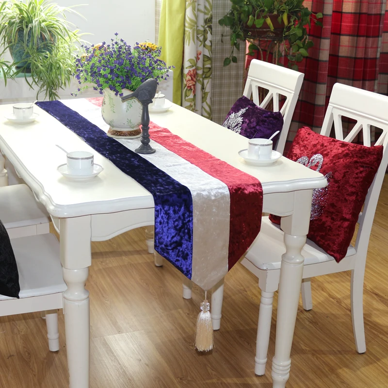 Red and white blue stripes Luxury velvet diamond head Table runner