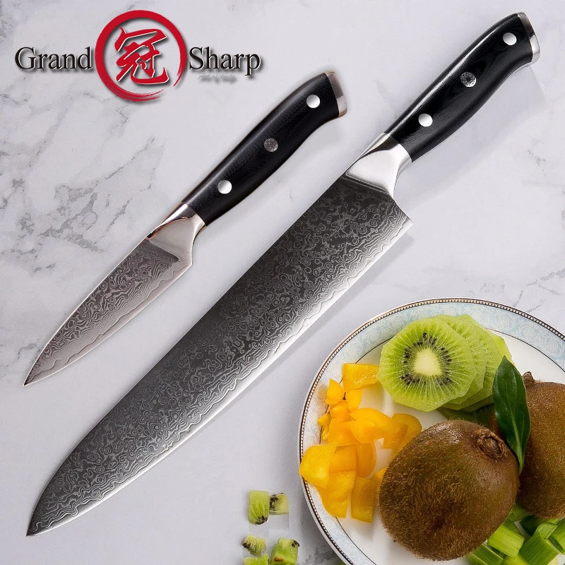 Grandsharp 2 шт. Дамасские наборы ножей шеф Повар мясник кухонные ножи японский