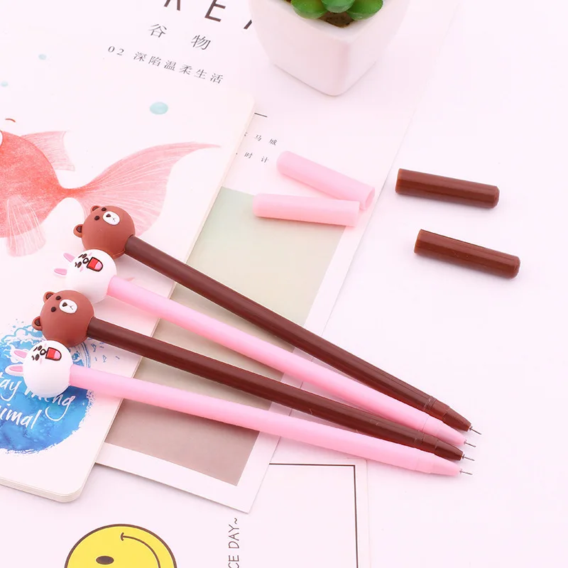 

4PCS/set 0.35&0.5mm cute kawaii Cartoon Brown Bear & Cactus Gel pen For Writing Korean Office School Supplies Free shipping