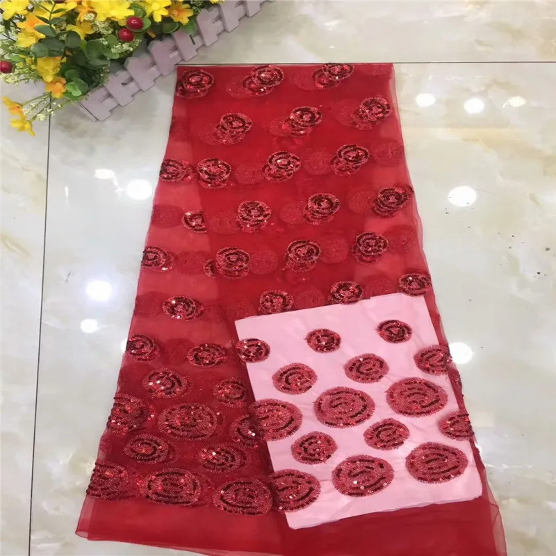 

Latest Red Color French Nigerian Lace Fabrics Sequins African French Velvet Tulle Lace African Lace Fabric Wedding