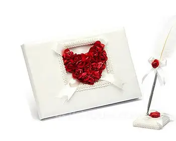 

Satin Romance Rose Flowers Petals Wedding Guestbook & Pen Set