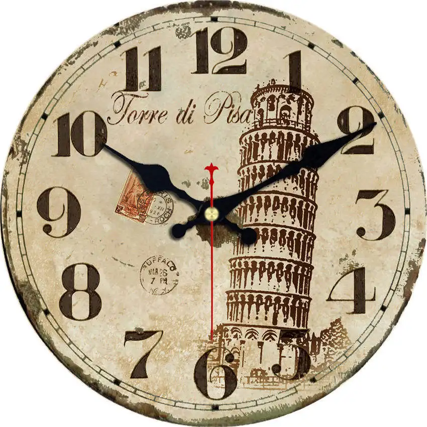 Шикарные деревянные картонные настенные часы с Башней, домашний античный стиль, украшение для гостиной, не тикающий звук 16 дюймов - Цвет: Wall Clock 26