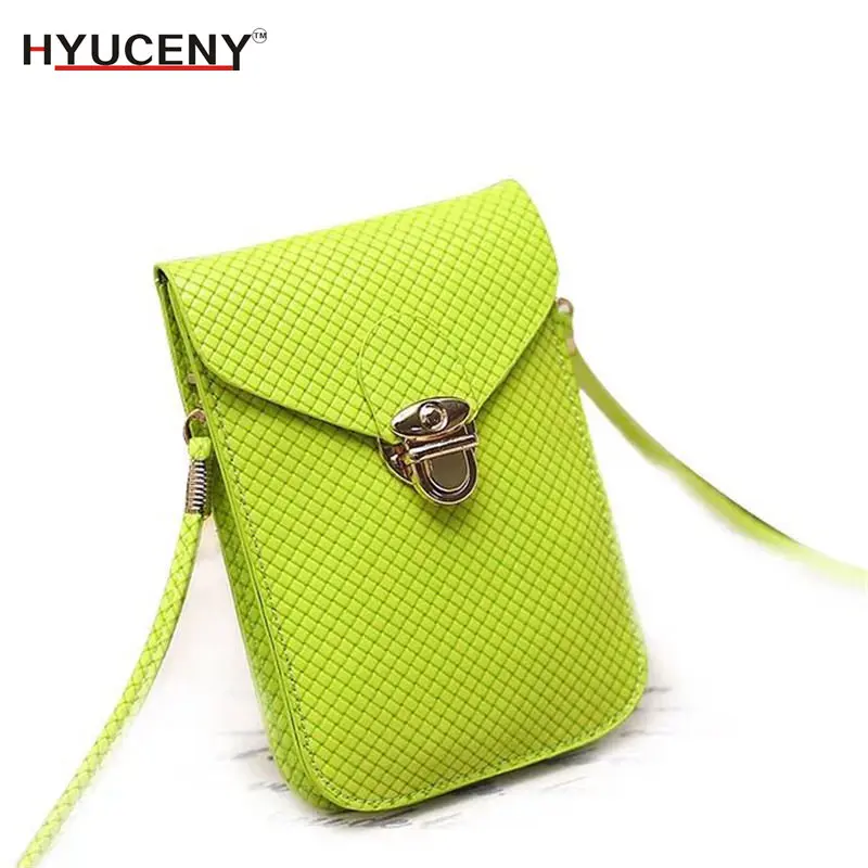 

New Fluorescence Colors Women Mobile Phone Bags Fashion Small Change Purse Female Woven Buckle Shoulder Bags Mini Messenger Bag