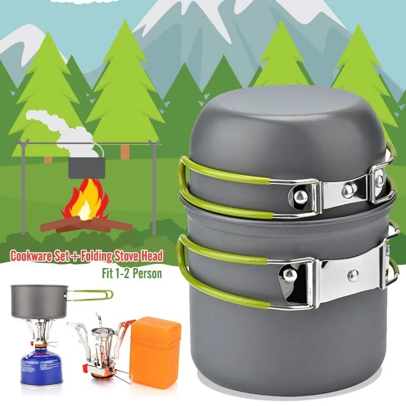 

Ultralight Camping Cookware Stove Head Set Outdoor Tableware Set Hiking Picnic Camping Folding Tableware Pot Pan With Free Gifts