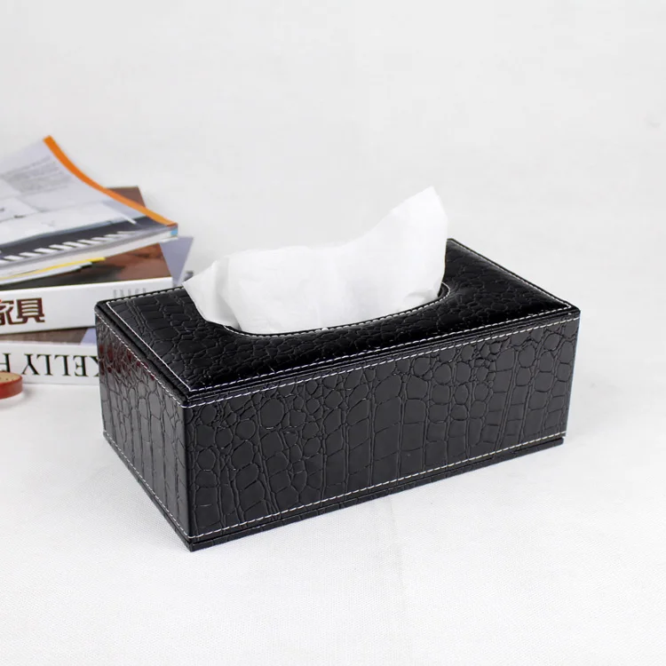 lock wooden struction leather rectangle tissue box holder