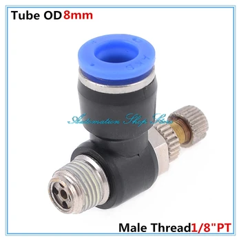

5PCS 8mm Dia Tube to 9.5mm 1/8"PT Male Thread Push In to Connect Fitting Elbow Pneumatic Speed Flow Control SLA8-01