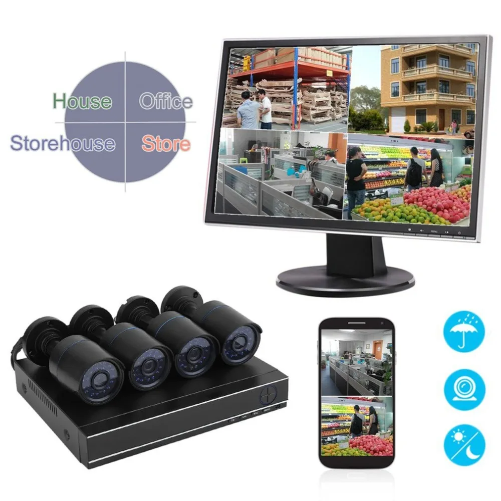 

Indoor Outdoor 4CH 720p DVR Kit HD IR CUT Weatherproof Monitoring Camera Home Security System WIFI US Plug