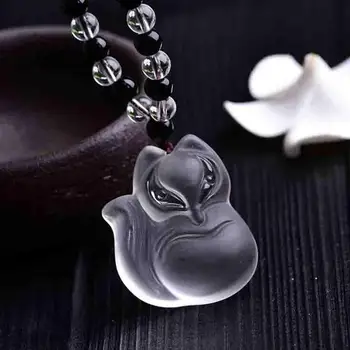 

New Fashion Natural White Fox Lucky Pendant Necklace Crystal Jewelry Pendant