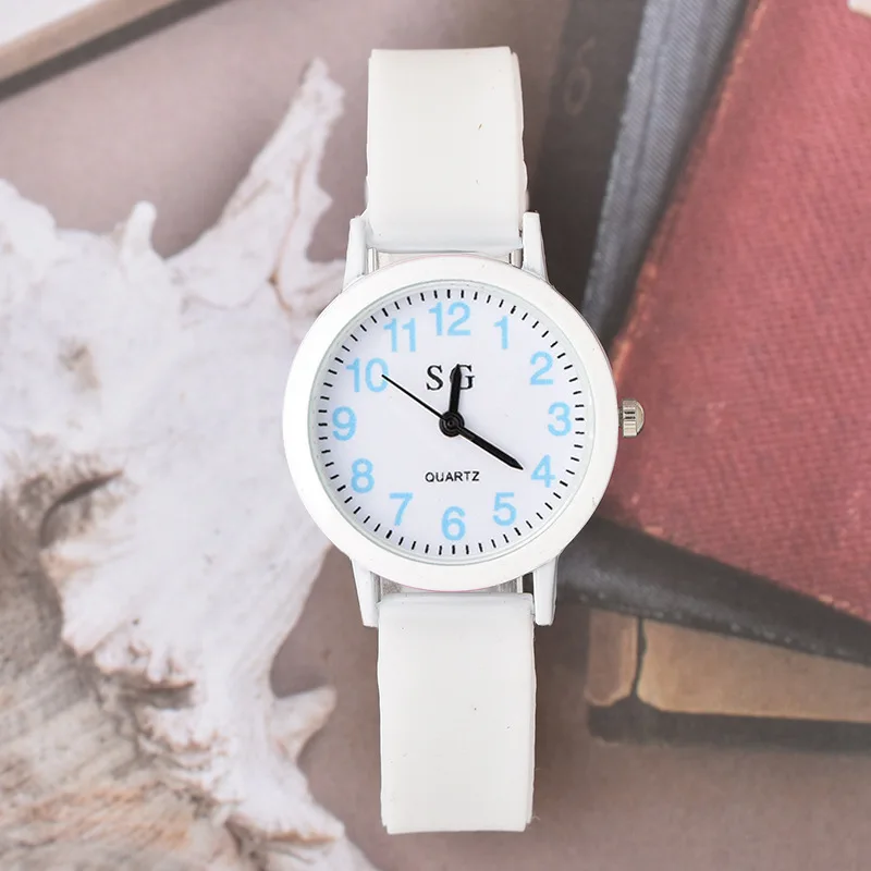 Светящиеся флуоресцентные детские часы с ремешком, повседневные водонепроницаемые детские наручные часы для мальчиков и девочек, студенческие часы, relogio montre enfant - Цвет: Белый