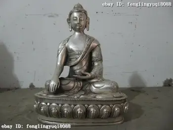 

Tibet Buddhist Fane Bronze Silver Amitayus Sakyamuni Hold bowl Buddha Statue
