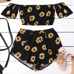 Повседневные женские с открытыми плечами Sunflower купальник с принтом Crop Tops 2-21