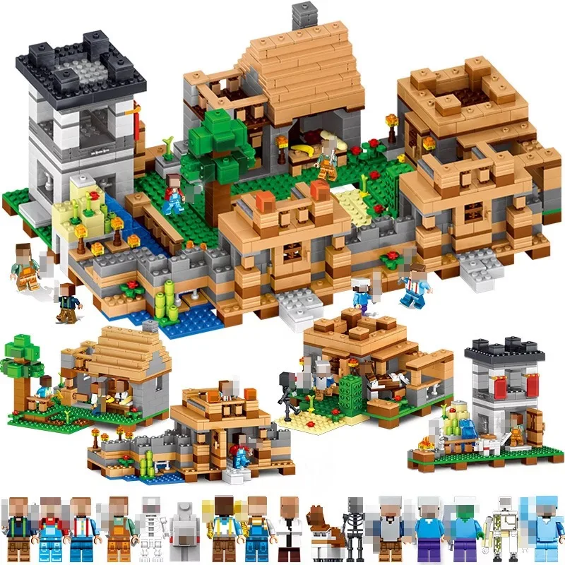 

MY WORLD 4 In 1 Dream Village Mini Building Blocks Compatible Minecraft Legoe City Educantion Toy For Kids