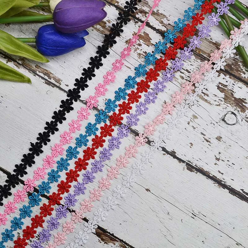 5yard/lot 12mm Daisy Flower Lace Trim Knitting Fabric for Wedding Decoration Embroidered Handmade Patchwork Ribbon DIY Crafts