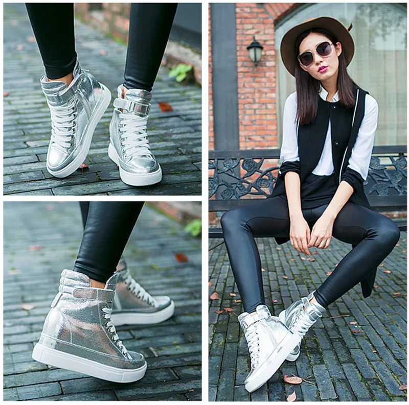 Women Ankle Boots Spring Autumn New High-top Sneakers Women's Shoes Korean Casual Height Increasing Women Platform Shoes Gold (2)