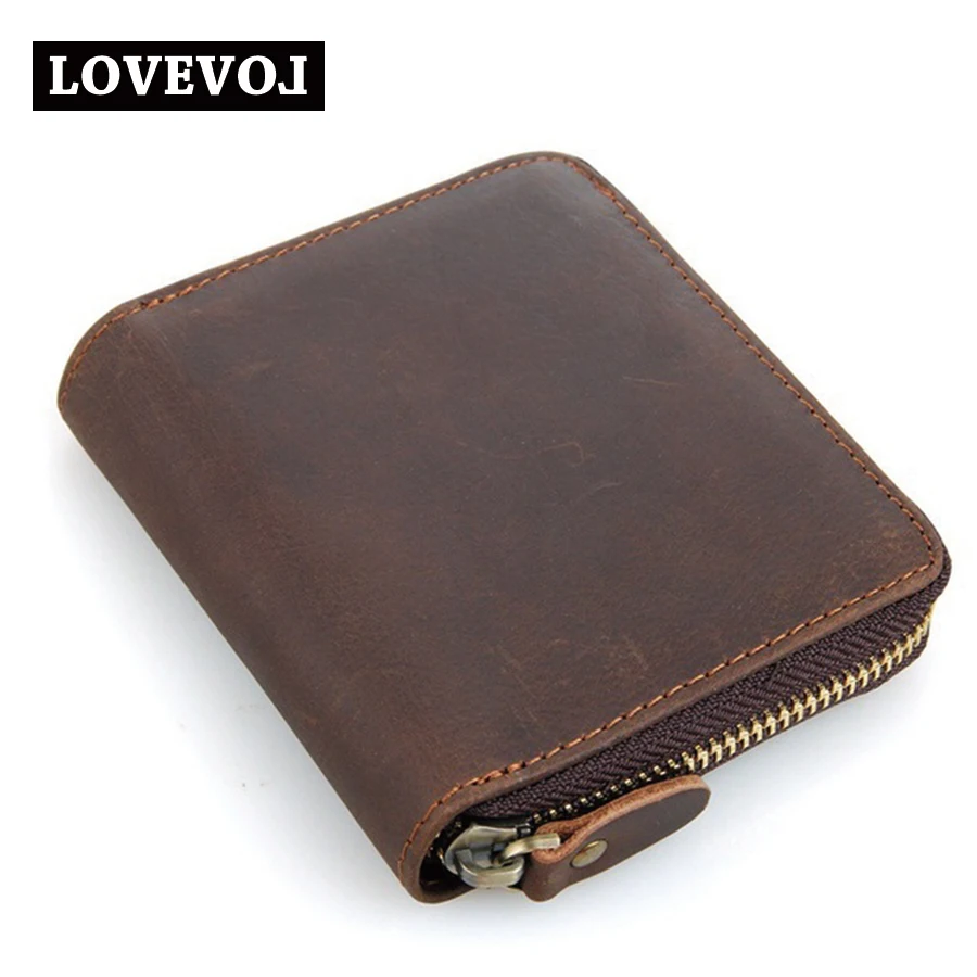 Genuine Leather Standard Wallet Zipper Photo Bit Coin Pocket Purse Men Retro Black Brown High Class
