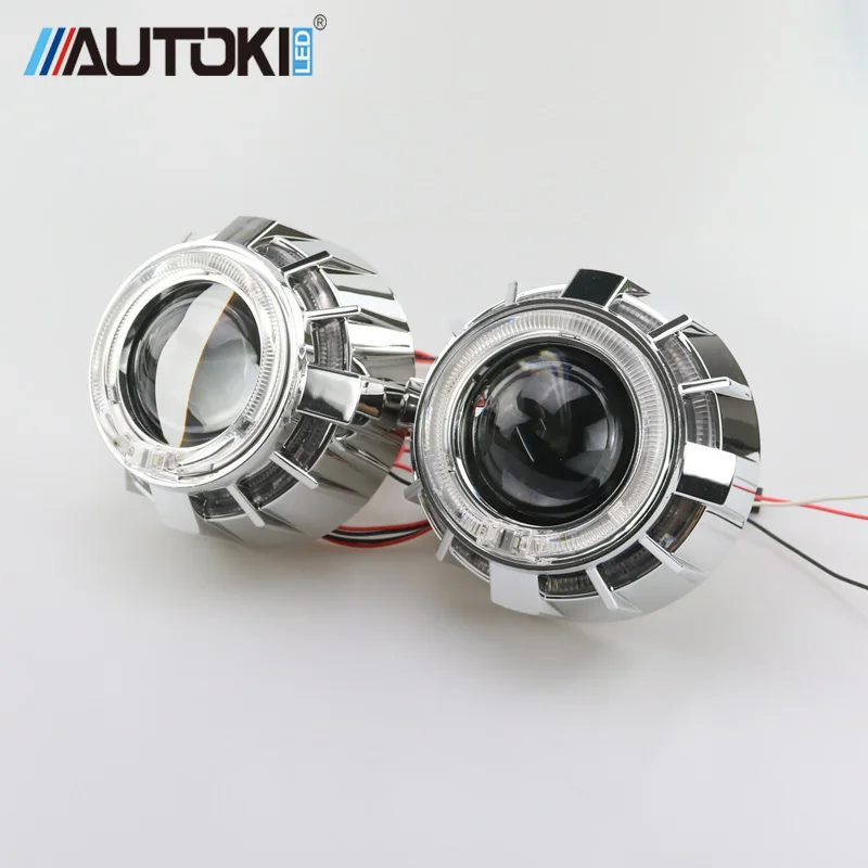 Автомобильный двухцветный светодиодный проектор Autoki angel eyes DRL HID, линзы для фар, биксеноновый комплект для модернизации, обновленный мини 2,5 ''8,0 H1 H4 H7