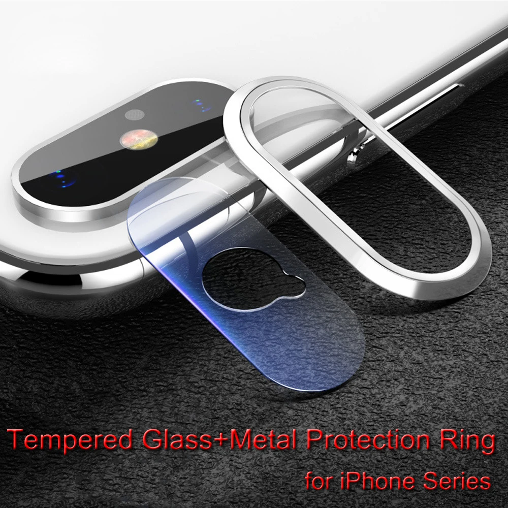 Rear Tempered Camera Glass with Metal Protection Ring for Apple iPhone