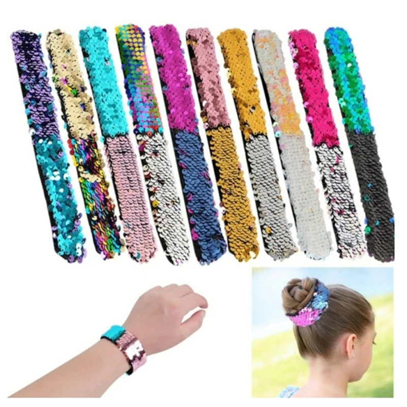 Magic Bracelet Double Color Sequin Slap Bracelet Simple Fashion Magic Trick Kid Party Girl Hair Accessories Wristband Xmas Gift Magic Bracelet Double Color Sequin Slap Bracelet Simple Fashion Magic Trick Kid Party Girl Hair Accessories Wristband Xmas Gift