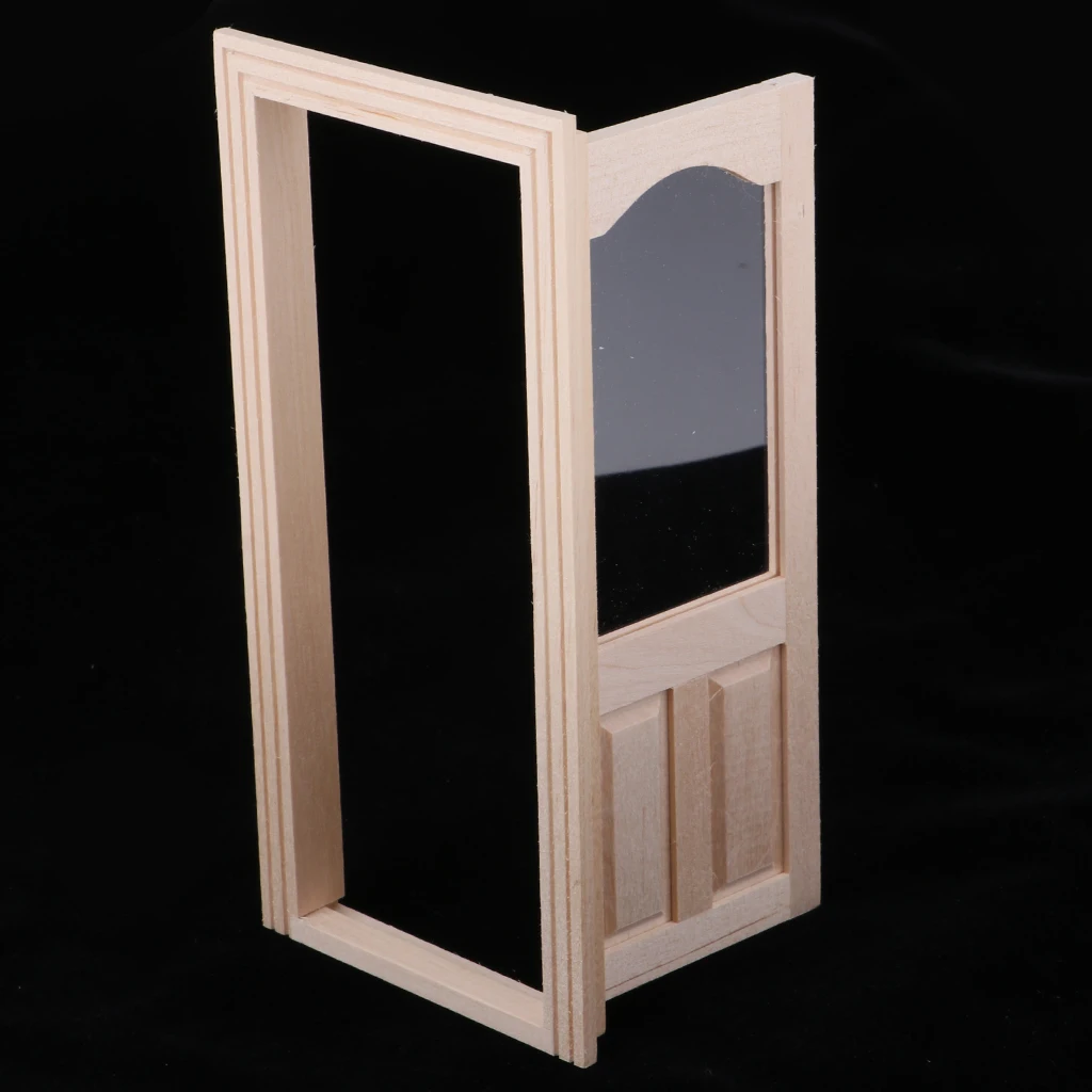 Wood Miniature 2-Pane Single Door Frame 1/12 Dollhouse DIY Decor Accessory Kids Pretend Play Toy Dollhouse Accessories