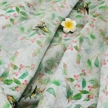 

high grade greenbird ramie printed cotton fabric Wedding Dress Tulle Skirt Material fabrics for patchwork kumas telas por metros