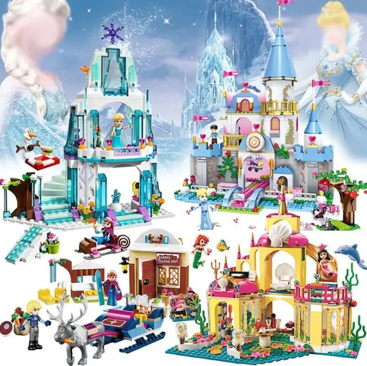 

Elsa Ice Castle Princess Anna Brick Toy Treasures Building Blocks Toy Aciton Figures Compatible All
